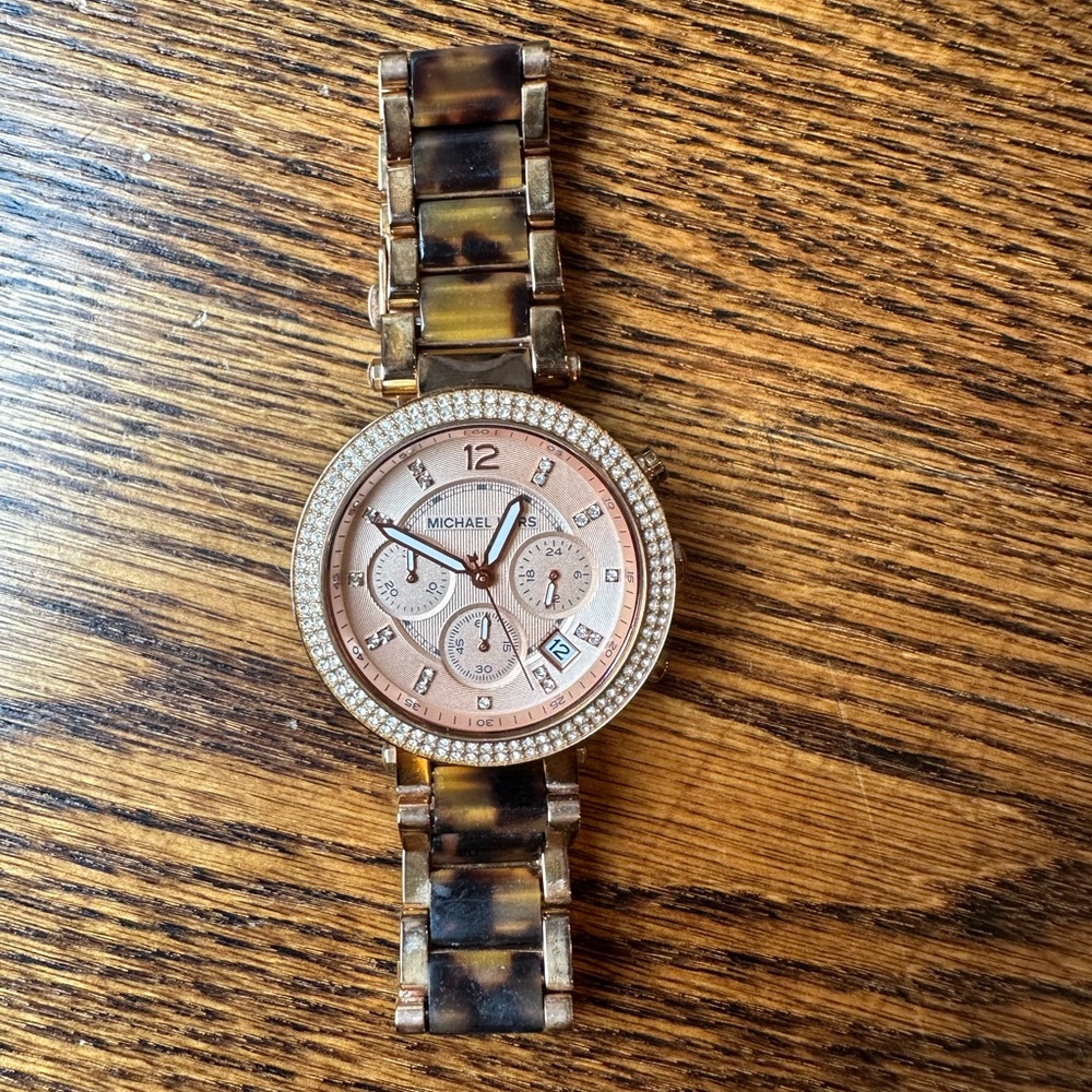 Michael Kors Tortoise and Rose Gold Watch